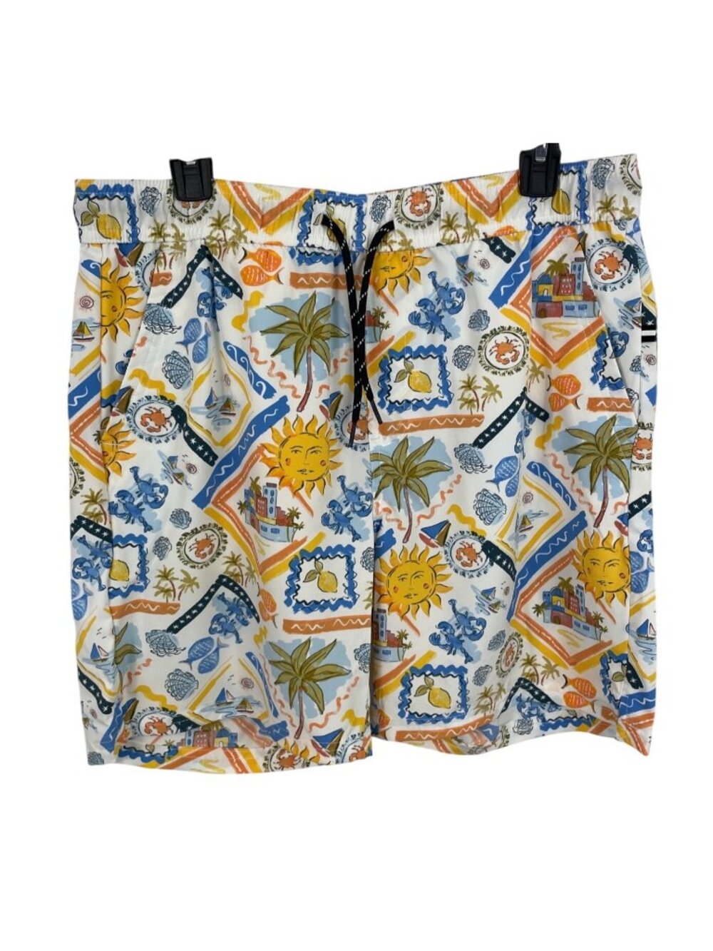 Edgar & Ash Mens Size Medium Swim Trunks With Drawstring Waist & Tropical Print